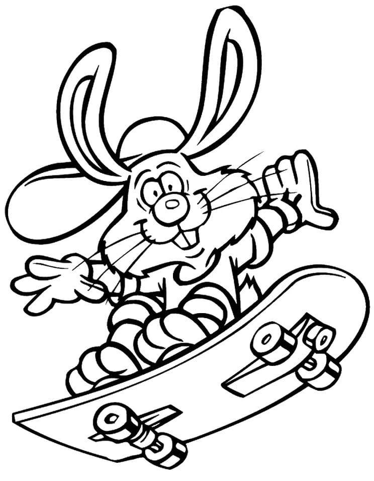 Desenho Coelho No Skate Para Colorir