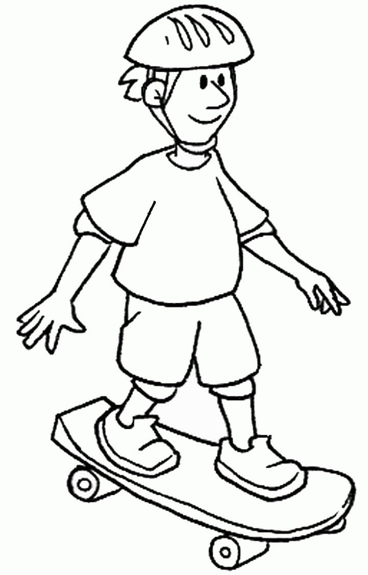 Desenho criança De Skate Para Colorir