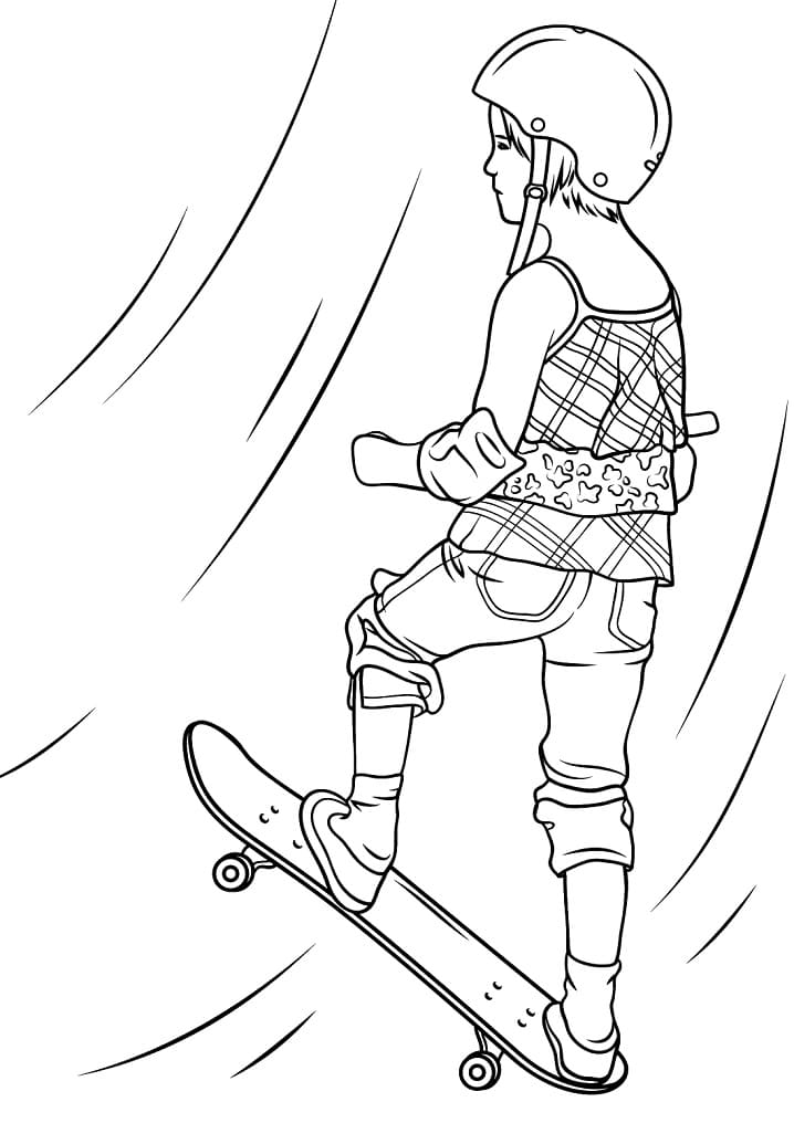 Desenho criança Em Pista De Skate Para Colorir