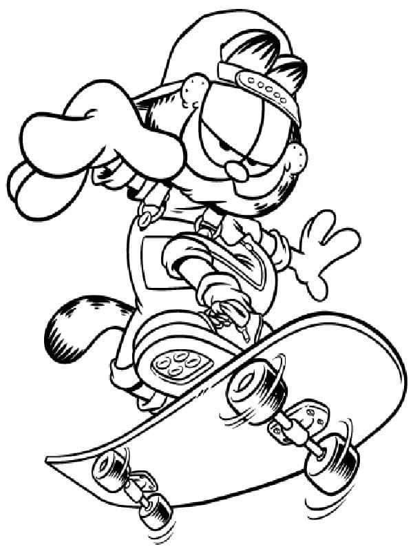 Desenho Garfield No Skate Para Colorir