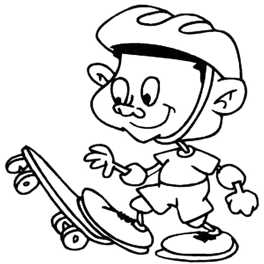 Desenho Garotinho No Skate Para Colorir