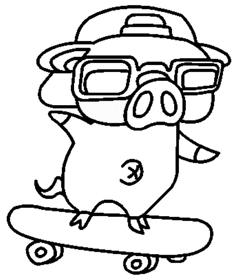 Desenho Porco No Skate Para Colorir