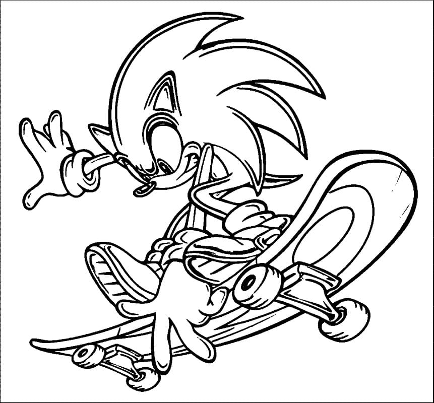 Desenho Sonic No Skate Para Colorir