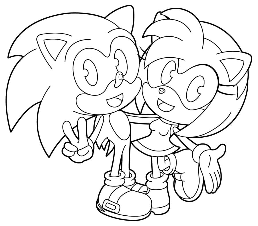 Desenho Amy Rose e Sonic Para Colorir