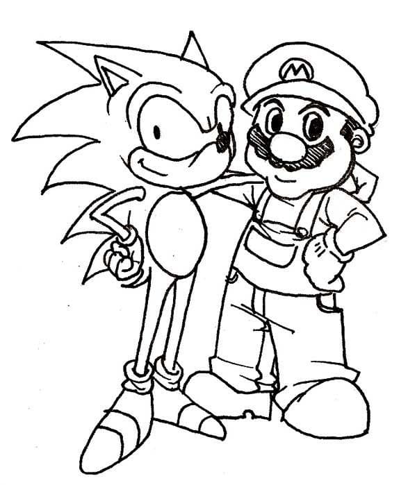 Desenho mário e Sonic Para Colorir