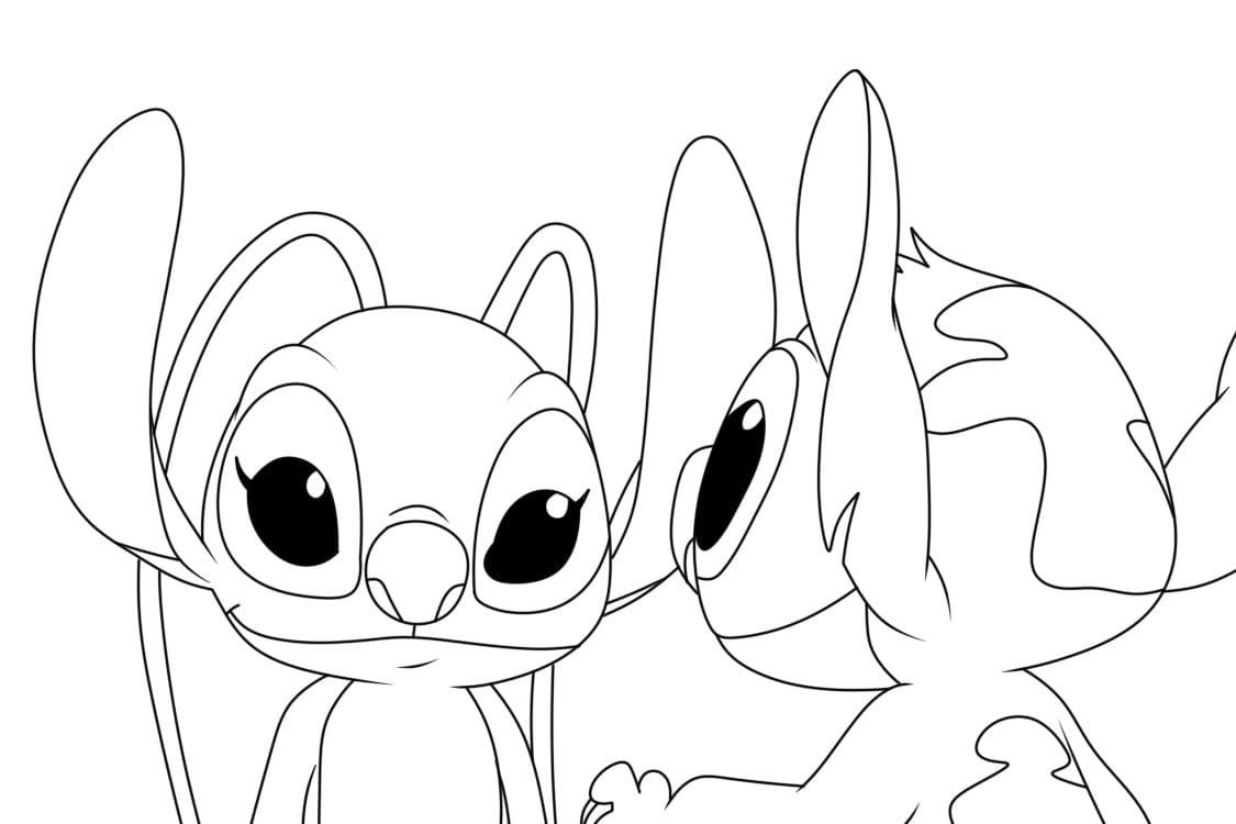 Desenho De Stitch e Angel adoráveis Para Colorir