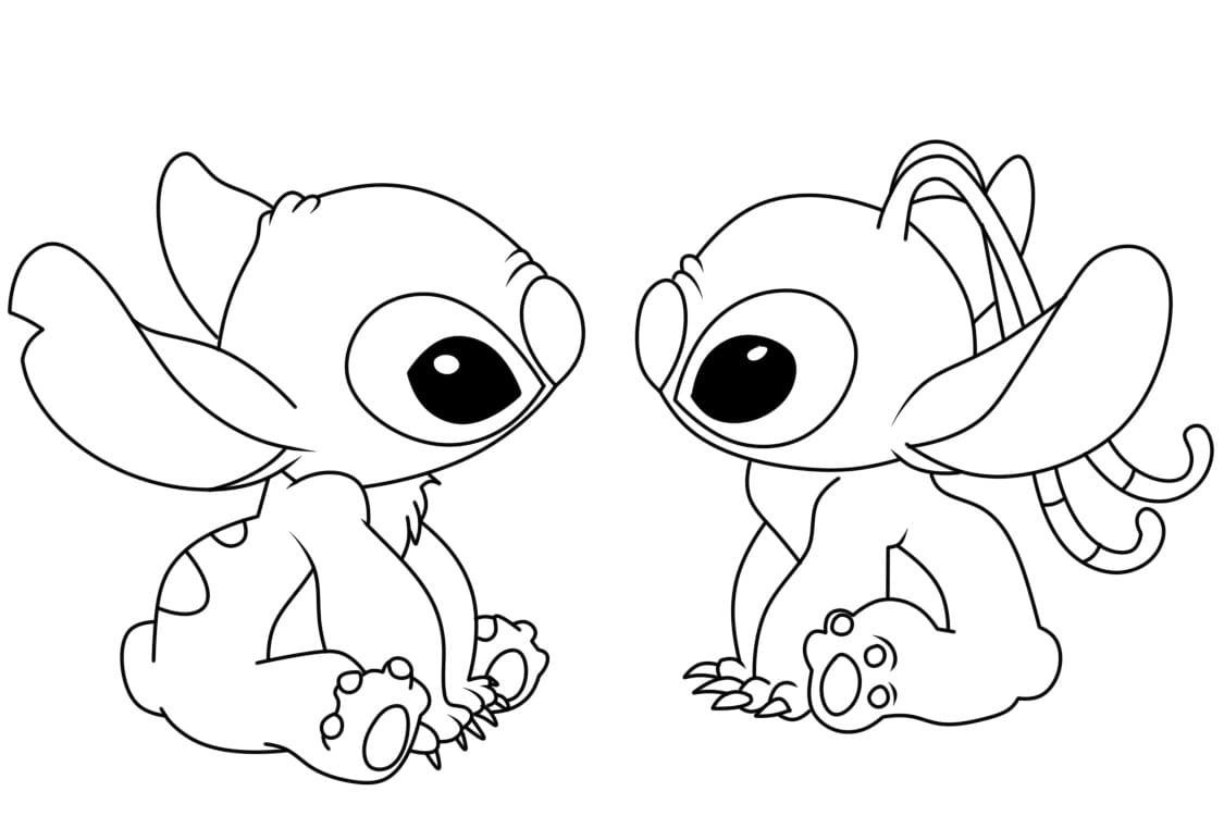 Desenho De Stitch e Angel Fofos Para Colorir