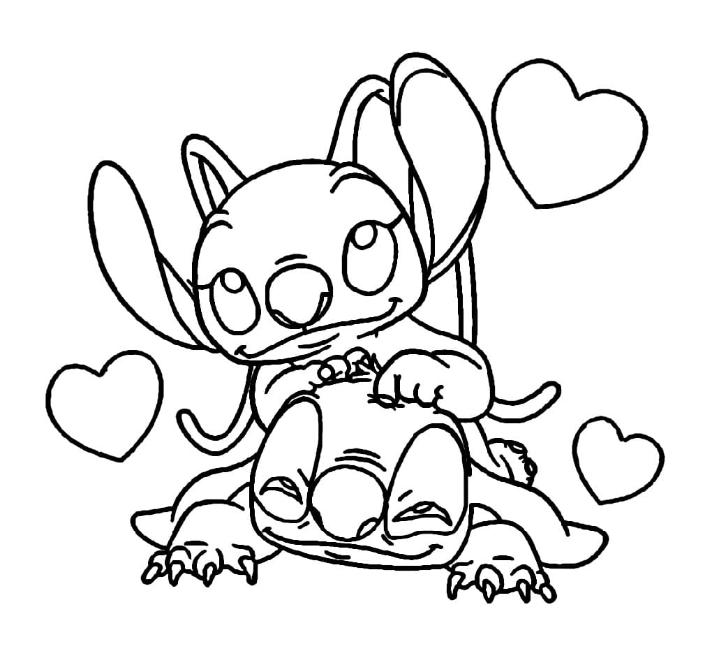 Desenho De Stitch e Angel Para crianças Para Colorir