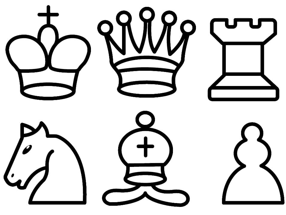 Desenho De Imprimivel peças De Xadrez Para Colorir