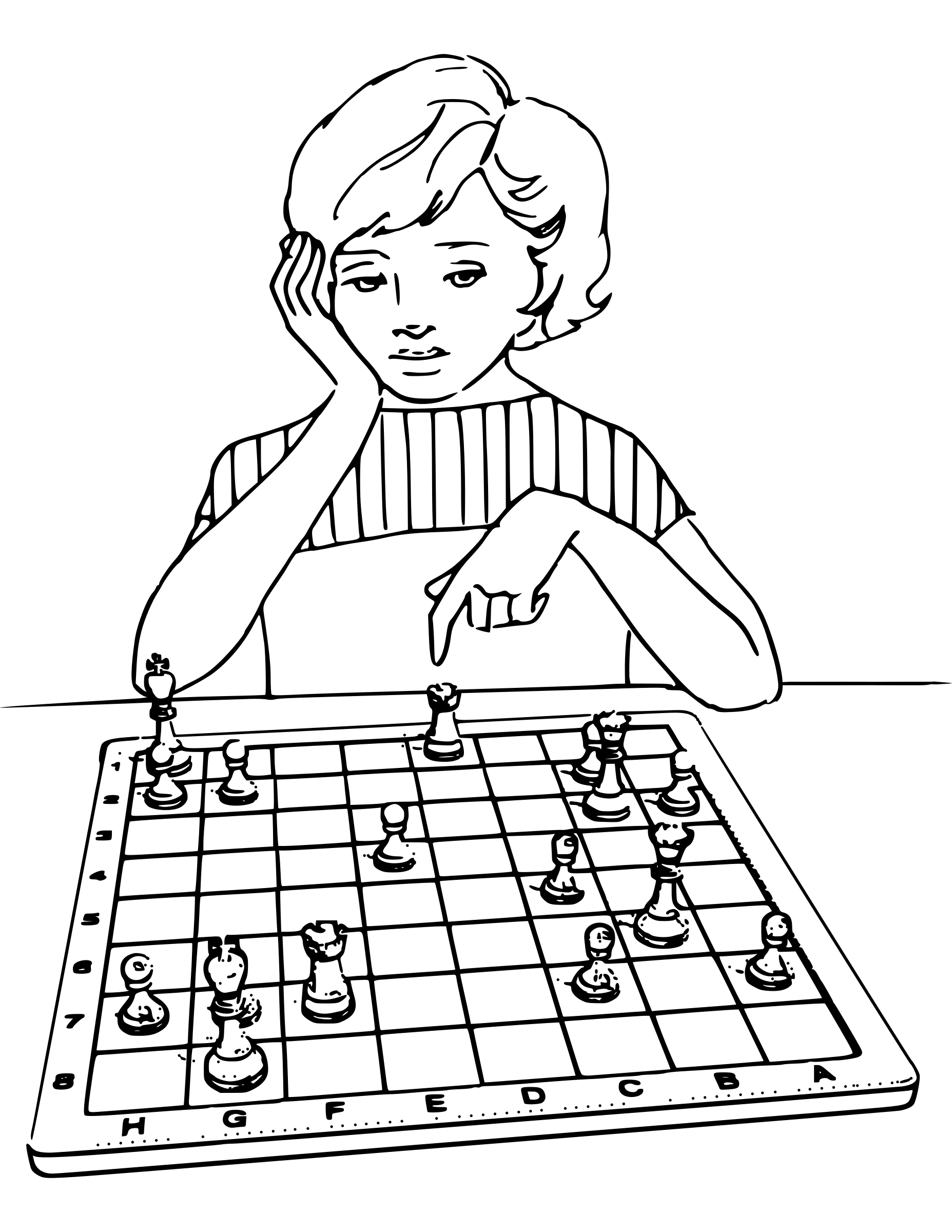 Desenho Jogadora De Xadrez Pensativa Para Colorir Em Pdf